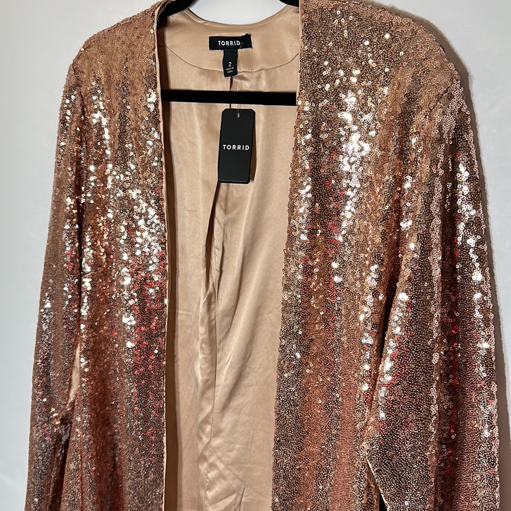 Torrid STRETCH SEQUIN MESH LONG LINE jacket blazer - Picture 7 of 14